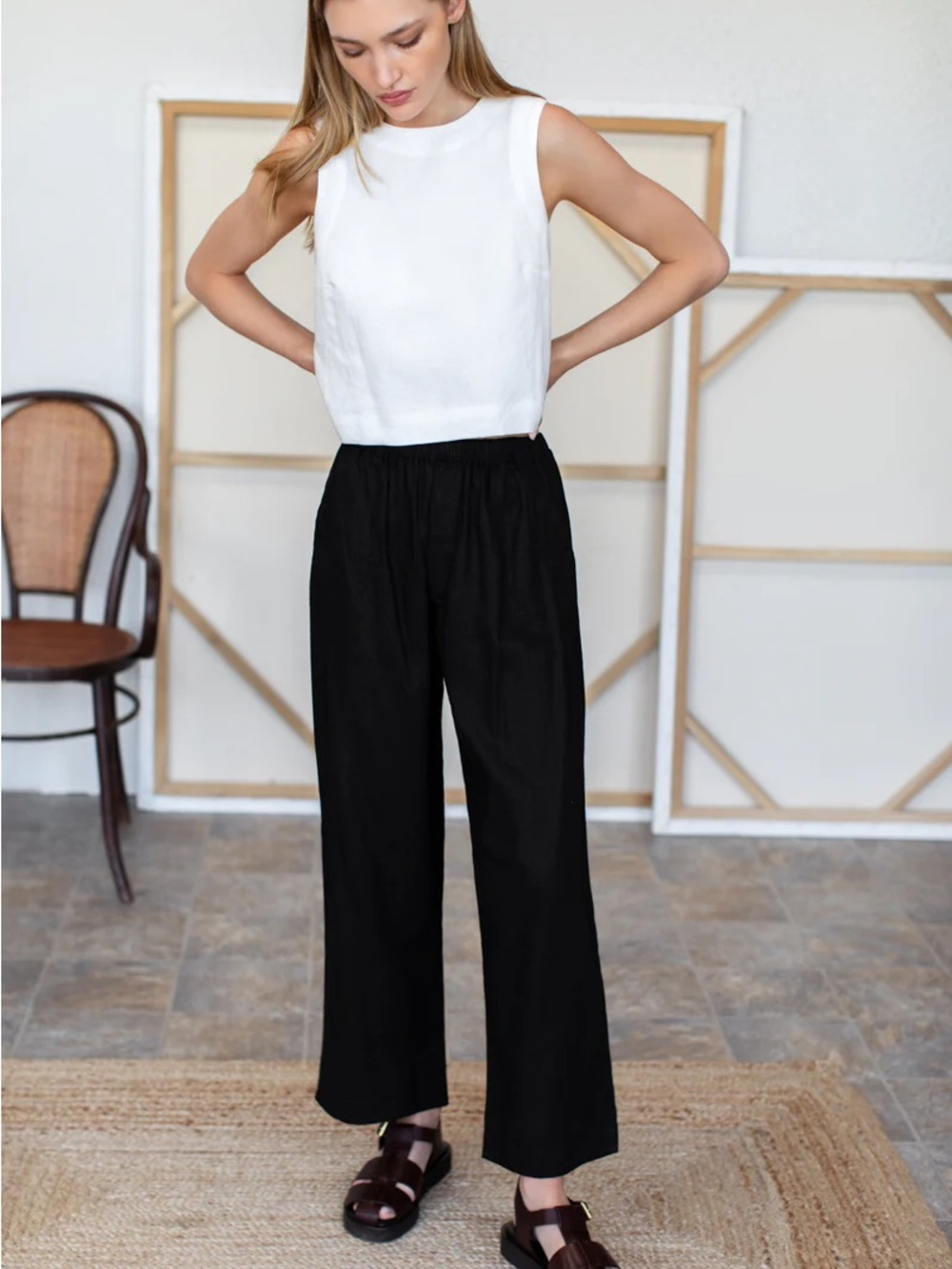 Emerson Fry - L, NWT - Black Wide-Leg Elastic Waist Pants